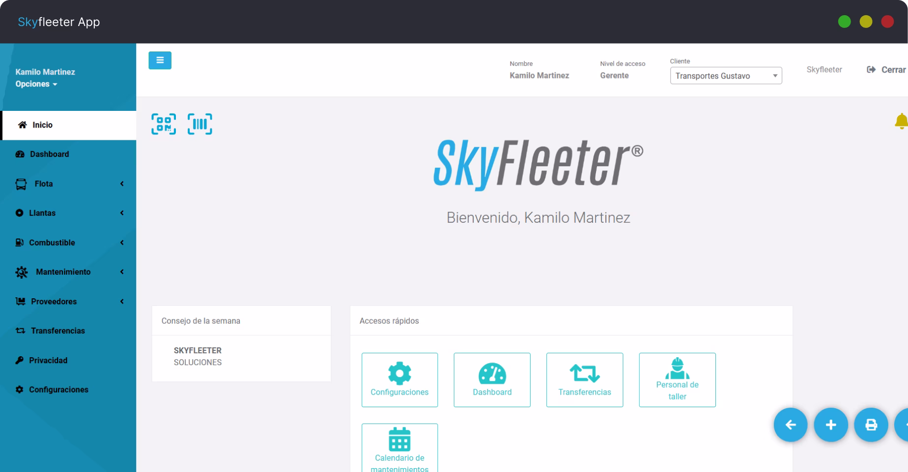 Vista de la aplicación Skyfleeter